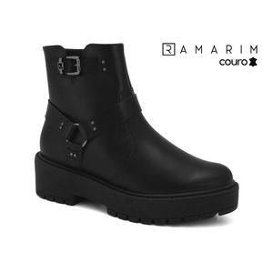 Bota de Couro Cano Curto Feminina Preta Ramarim 2498104-8