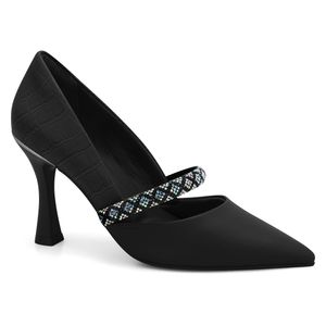 Scarpin Salto Fino Preto Strass Ramarim 2418103-2