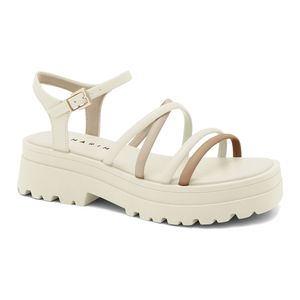 Sandália Plataforma Feminina Off White/Caqui Ramarim 2438202-2