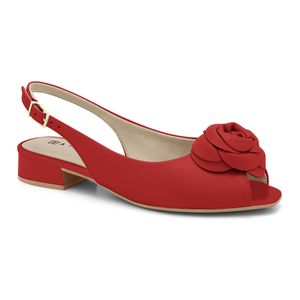 Slingback Salto Baixo Peep Toe Vermelho Ramarim 2419231-6