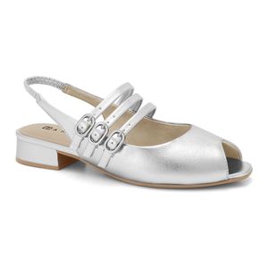 Slingback Salto Baixo Peep Toe Prata Ramarim 2419232-1