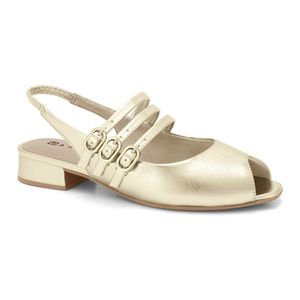 Slingback Salto Baixo Peep Toe Dourado Ramarim 2419232-2