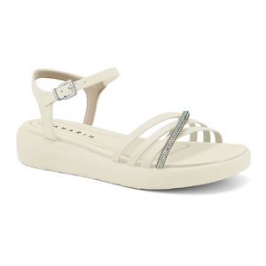 Sandália Anabela de Tiras Coconut com Tira Strass Natural Ramarim 2424103-1