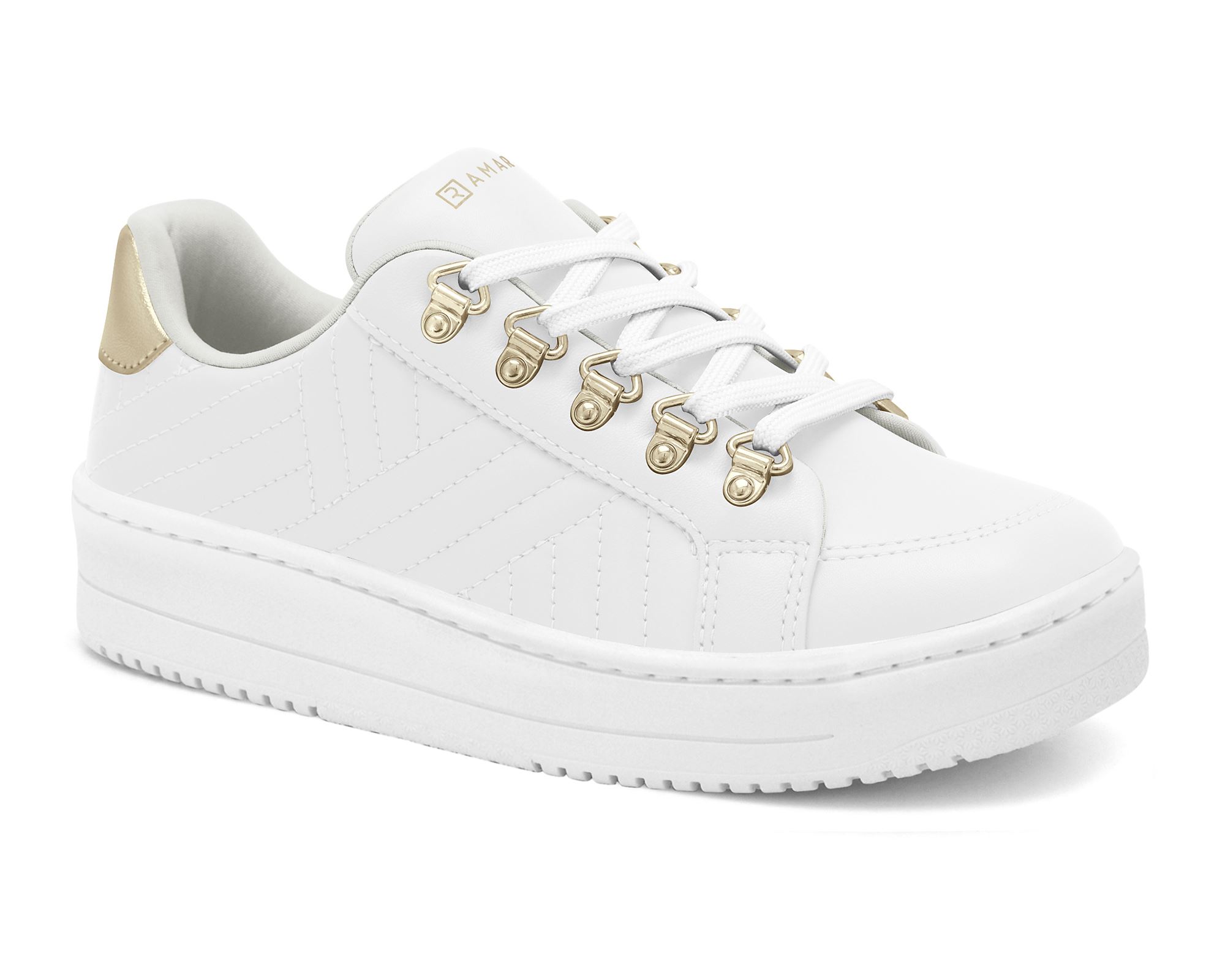 Tênis Casual Branco/Metalizado Ouro Marketplace Ramarim