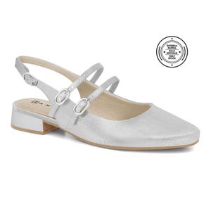 Slingback Metalizado Prata Chanel Salto Baixo Ramarim 2415131-18