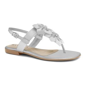 Sandália Rasteira Flowers Metalizada Prata Ramarim 2425203-3