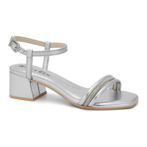 Sandália Salto Médio Metal Prata com Tira Strass Ramarim 2430203-1