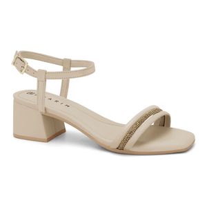 Sandália Salto Médio Almond com Tira Strass Ramarim 2430203-5