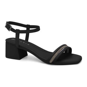 Sandália Salto Médio Preta com Tira Strass Ramarim 2430203-7
