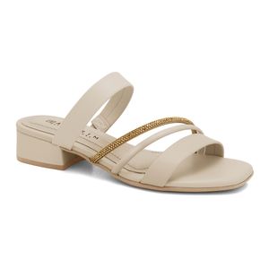 Tamanco Salto Médio Tiras Almond/Strass Natural Ramarim 2448202-7