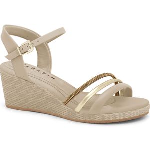 Sandália Anabela Almond com Strass Dourado Ramarim 2432202-3