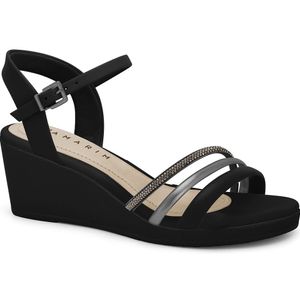 Sandália Anabela Preta com Strass Grafite Ramarim 2432202- 5