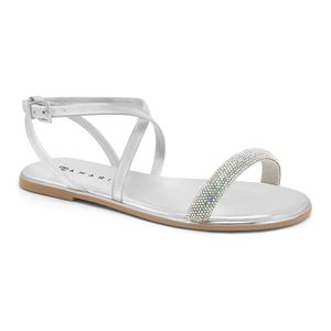 Sandália Rasteira Metalizada Prata com Strass Ramarim 2422203-8